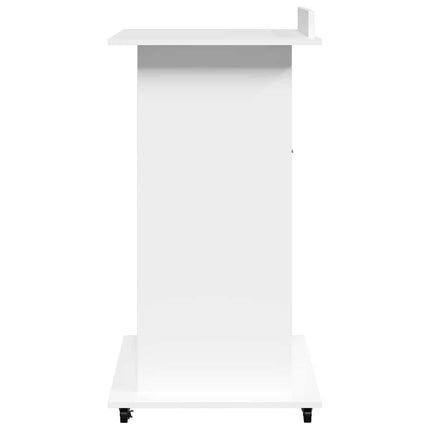 Talarstol med hjul & låda vit 55x55x107 cm konstruerat trä