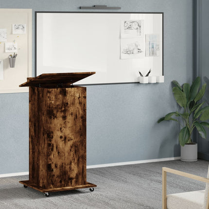 Talarstol hjul & låda rökfärgad ek 55x55x107 cm konstruerat trä