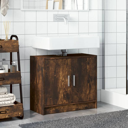 Tvättställsskåp rökfärgad ek 63x29x55 cm konstruerat trä