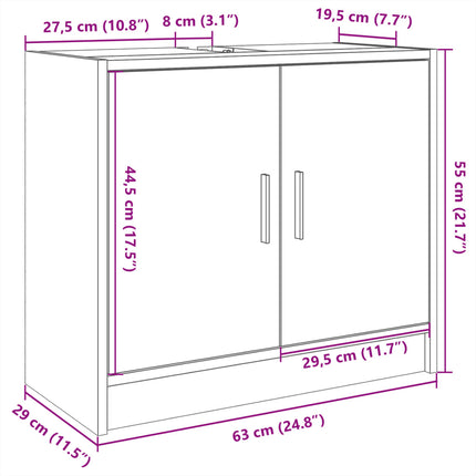 Tvättställsskåp rökfärgad ek 63x29x55 cm konstruerat trä