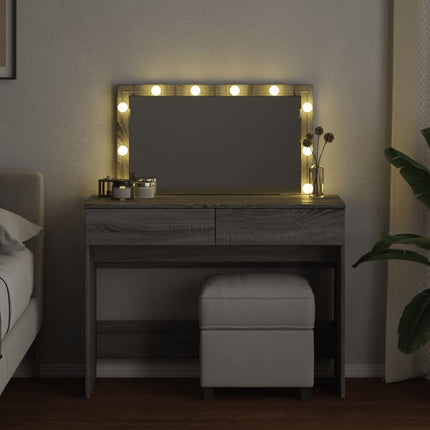 Sminkbord med LED grå sonoma 100x40x120 cm