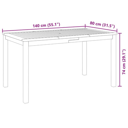Matgrupp för trädgården 5 delar 140x80x74 cm massivt akaciaträ