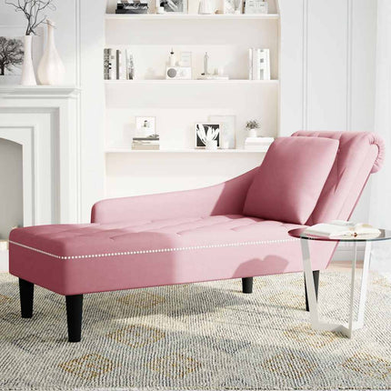 Schäslong med kudde och höger armstöd rosa sammet