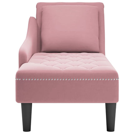 Schäslong med kudde och höger armstöd rosa sammet