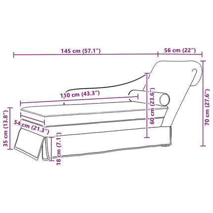 Schäslong med bolster och höger armstöd blå sammet