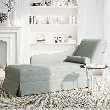 Schäslong med bolster och höger armstöd ljusgrå sammet
