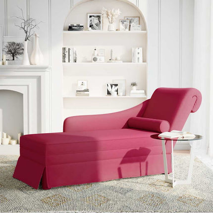 Schäslong med bolster och höger armstöd vinröd sammet