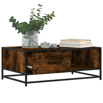 Soffbord rökfärgad ek 90x57x35 cm konstruerat trä och metall