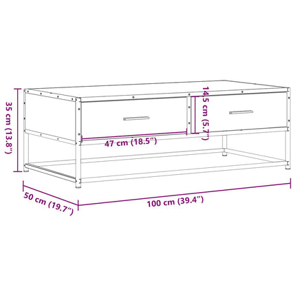 Soffbord sonoma-ek 100x50x35 cm konstruerat trä och metall