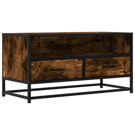 Tv-bänk rökfärgad ek 80x34,5x40 cm konstruerat trä och metall