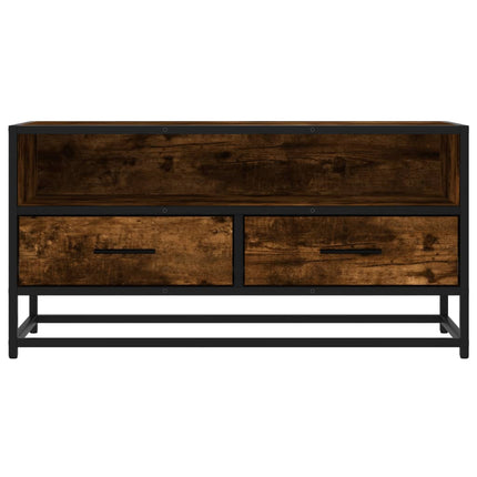 Tv-bänk rökfärgad ek 80x34,5x40 cm konstruerat trä och metall