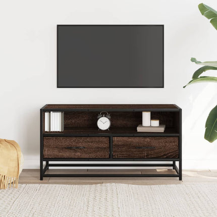 Tv-bänk brun ek 80x34,5x40 cm konstruerat trä och metall