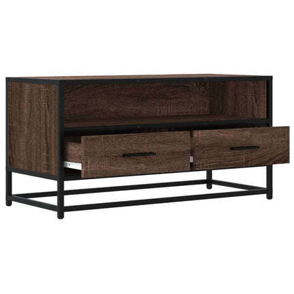 Tv-bänk brun ek 80x34,5x40 cm konstruerat trä och metall
