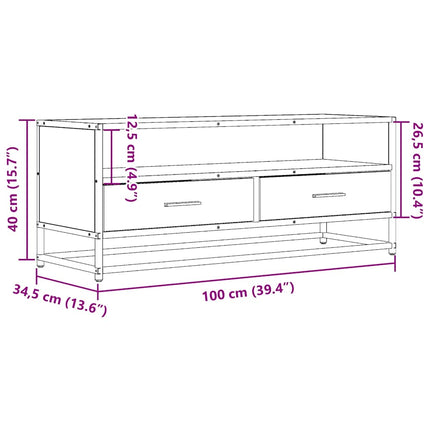 Tv-bänk sonoma-ek 100x34,5x40 cm konstruerat trä och metall