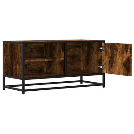 Tv-bänk rökfärgad ek 80x34,5x40 cm konstruerat trä och metall