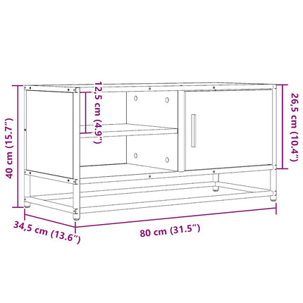 Tv-bänk rökfärgad ek 80x34,5x40 cm konstruerat trä och metall