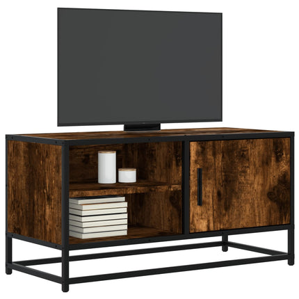 Tv-bänk rökfärgad ek 80x34,5x40 cm konstruerat trä och metall
