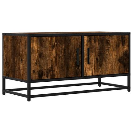 Tv-bänk rökfärgad ek 80x34,5x40 cm konstruerat trä och metall