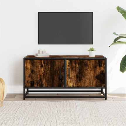 Tv-bänk rökfärgad ek 80x34,5x40 cm konstruerat trä och metall