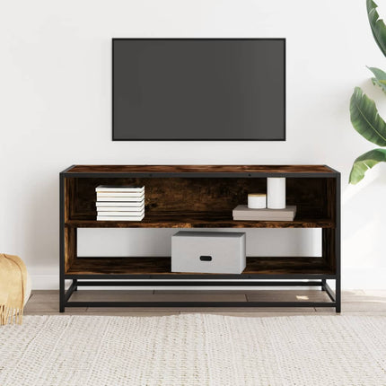 Tv-bänk rökfärgad ek 91x40x46 cm konstruerat trä och metall
