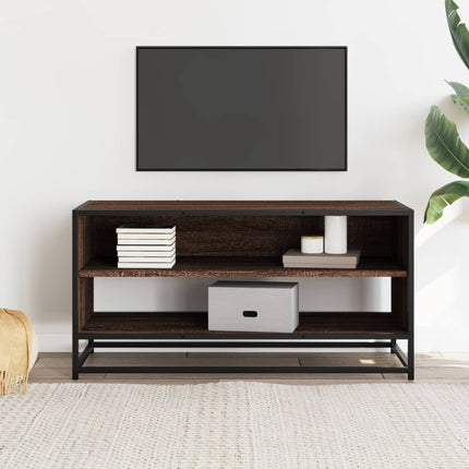 Tv-bänk brun ek 91x40x46 cm konstruerat trä och metall