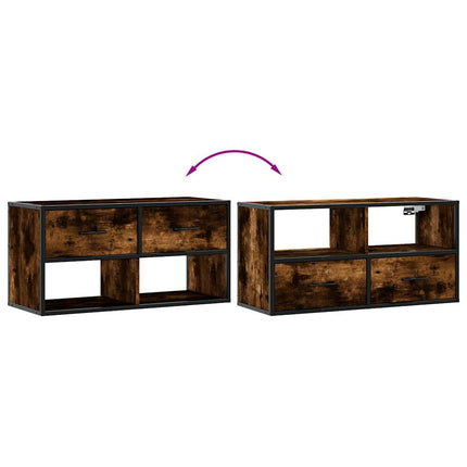 Tv-bänk rökfärgad ek 80x31x39,5 cm konstruerat trä och metall