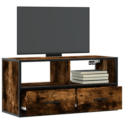 Tv-bänk rökfärgad ek 80x31x39,5 cm konstruerat trä och metall