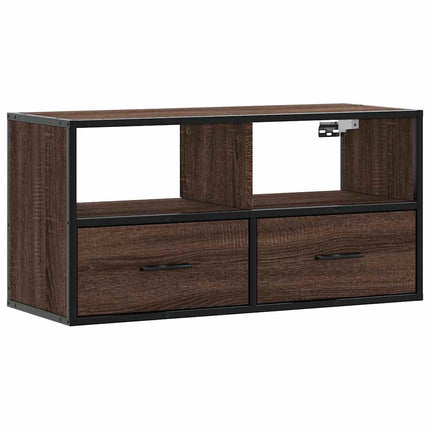 Tv-bänk brun ek 80x31x39,5 cm konstruerat trä och metall