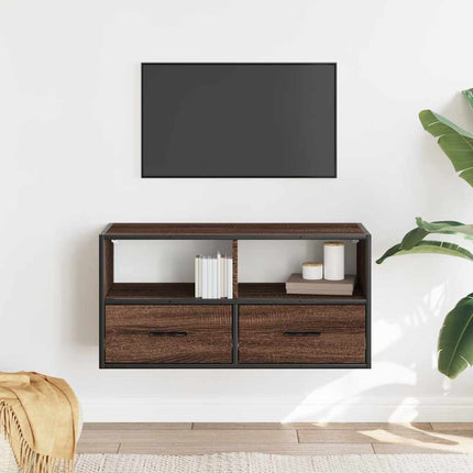 Tv-bänk brun ek 80x31x39,5 cm konstruerat trä och metall