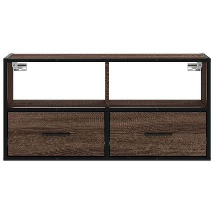 Tv-bänk brun ek 80x31x39,5 cm konstruerat trä och metall