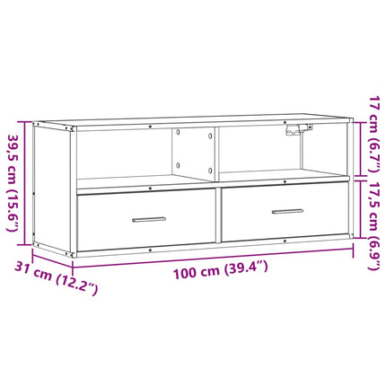 Tv-bänk brun ek 100x31x39,5 cm konstruerat trä och metall