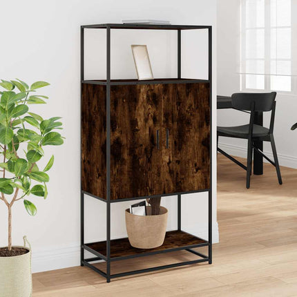 Högskåp rökfärgad ek 68x35x139 cm konstruerat trä och metall