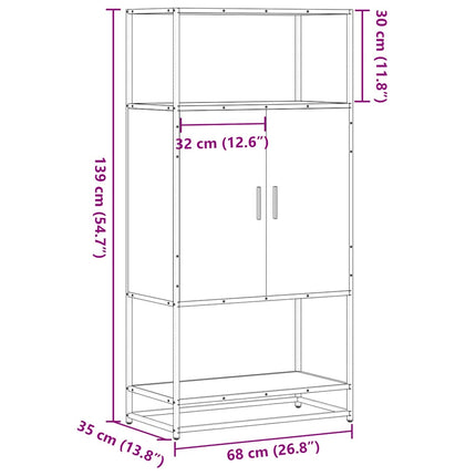 Högskåp rökfärgad ek 68x35x139 cm konstruerat trä och metall