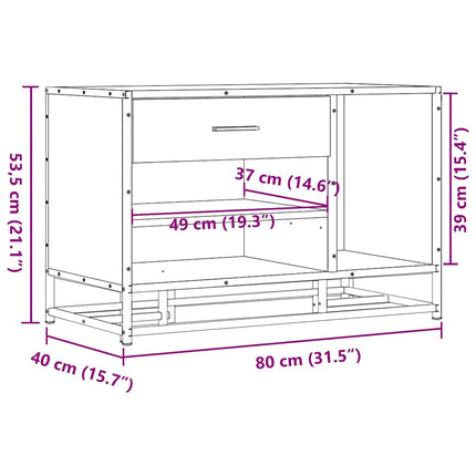 Skobänk rökfärgad ek 80x40x53,5 cm konstruerat trä och metall
