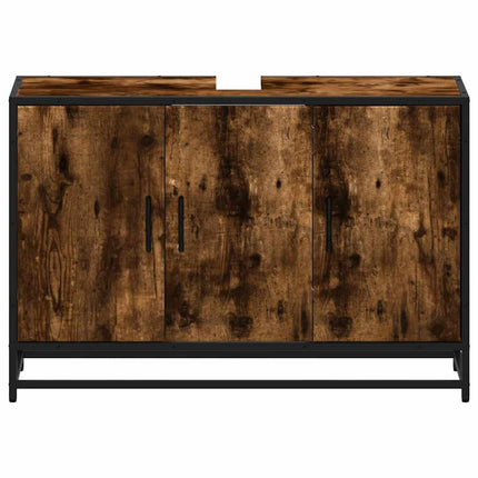 Tvättställsskåp rökfärgad ek 90x33x60 cm konstruerat trä