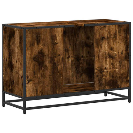 Tvättställsskåp rökfärgad ek 90x33x60 cm konstruerat trä