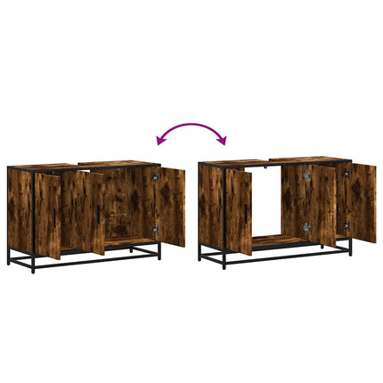 Tvättställsskåp rökfärgad ek 90x33x60 cm konstruerat trä
