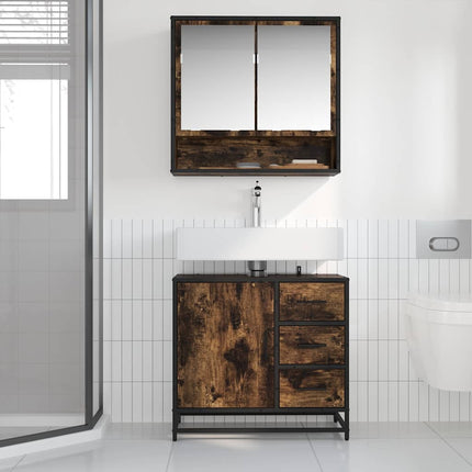 Tvättställsskåp rökfärgad ek 65x33x60 cm konstruerat trä