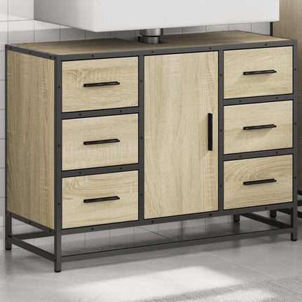 Tvättställsskåp sonoma-ek 80x33x60 cm konstruerat trä
