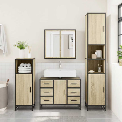 Tvättställsskåp sonoma-ek 80x33x60 cm konstruerat trä