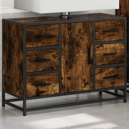 Tvättställsskåp rökfärgad ek 80x33x60 cm konstruerat trä