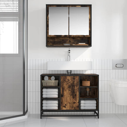 Tvättställsskåp rökfärgad ek 80x33x60 cm konstruerat trä