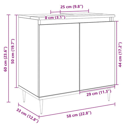 Badrumsskåp sonoma-ek 58x33x60 cm konstruerat trä