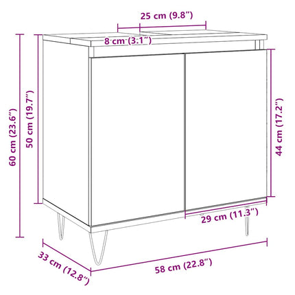 Badrumsskåp sonoma-ek 58x33x60 cm konstruerat trä