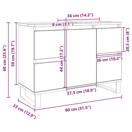 Badrumsskåp sonoma-ek 80x33x60 cm konstruerat trä