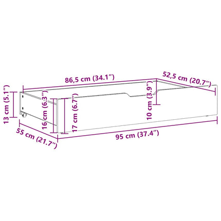 Sänglådor 2 st vit 95x55x17 cm massiv furu