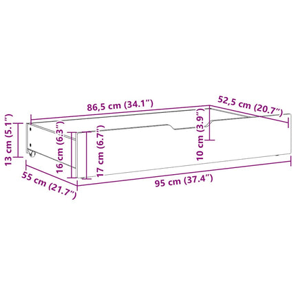 Sänglådor 2 st vaxbrun 95x55x17 cm massiv furu