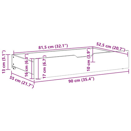 Sänglådor 2 st vaxbrun 90x55x17 cm massiv furu