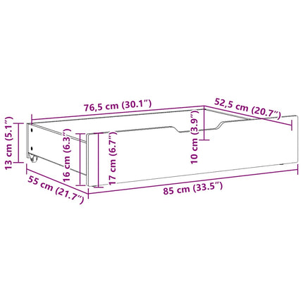 Sänglådor med hjul 2 st 85x55x17 cm massiv furu