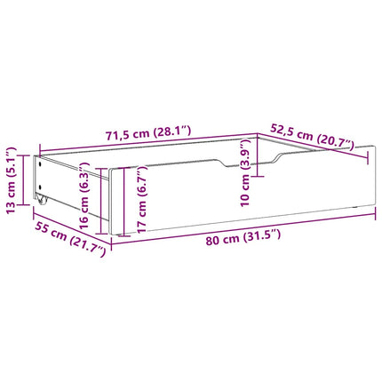 Sänglådor med hjul 2 st 80x55x17 cm massiv furu